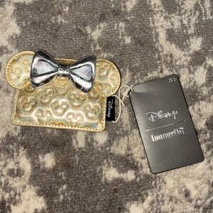Loungefly Minnie Mouse Metallic Gold & Silver Quilted Card Holder (NWT)
